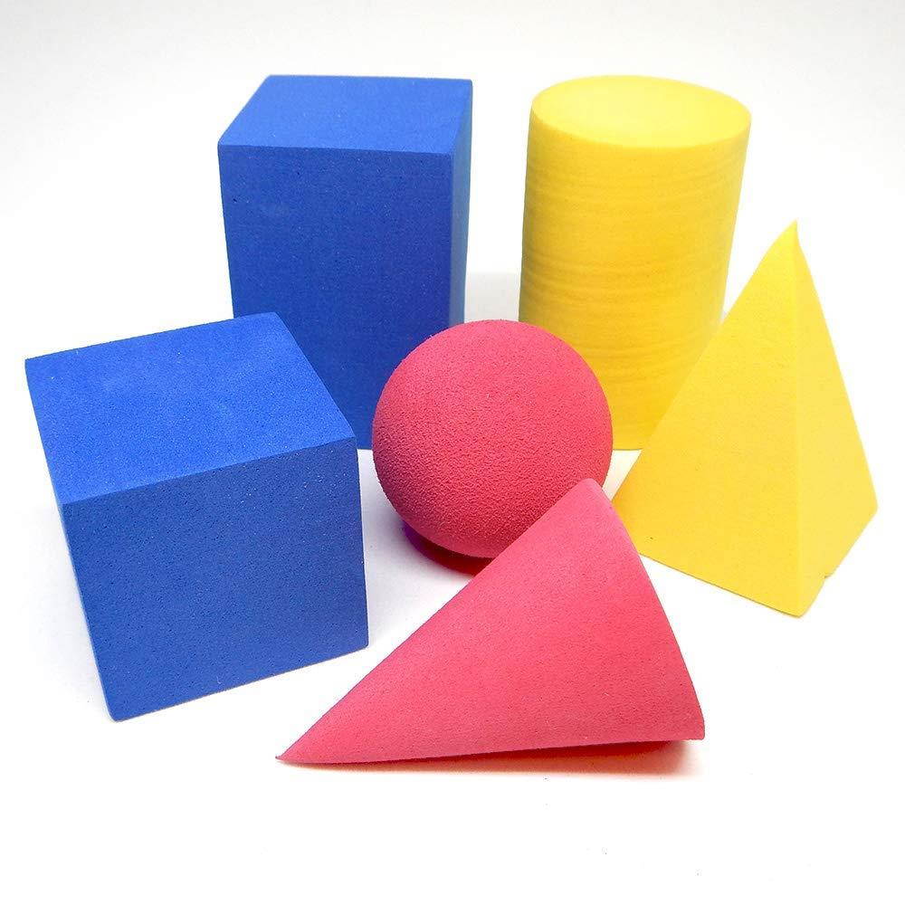 ETA hand2mind Foam Geometric Solid Blocks, Assorted Colors, 3D Shapes (Set of 6)