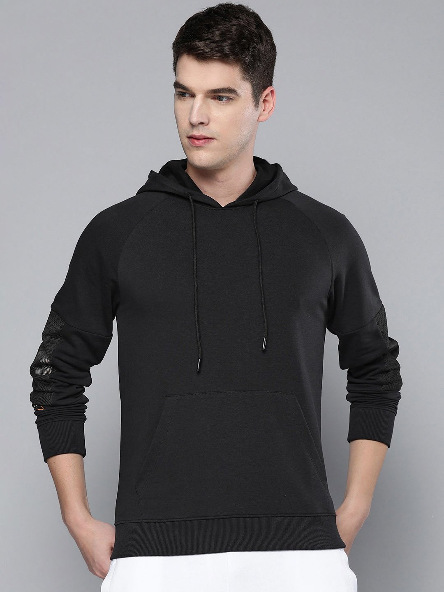 ALCIS Black Regular Fit Printed Hooded Sweatshirt