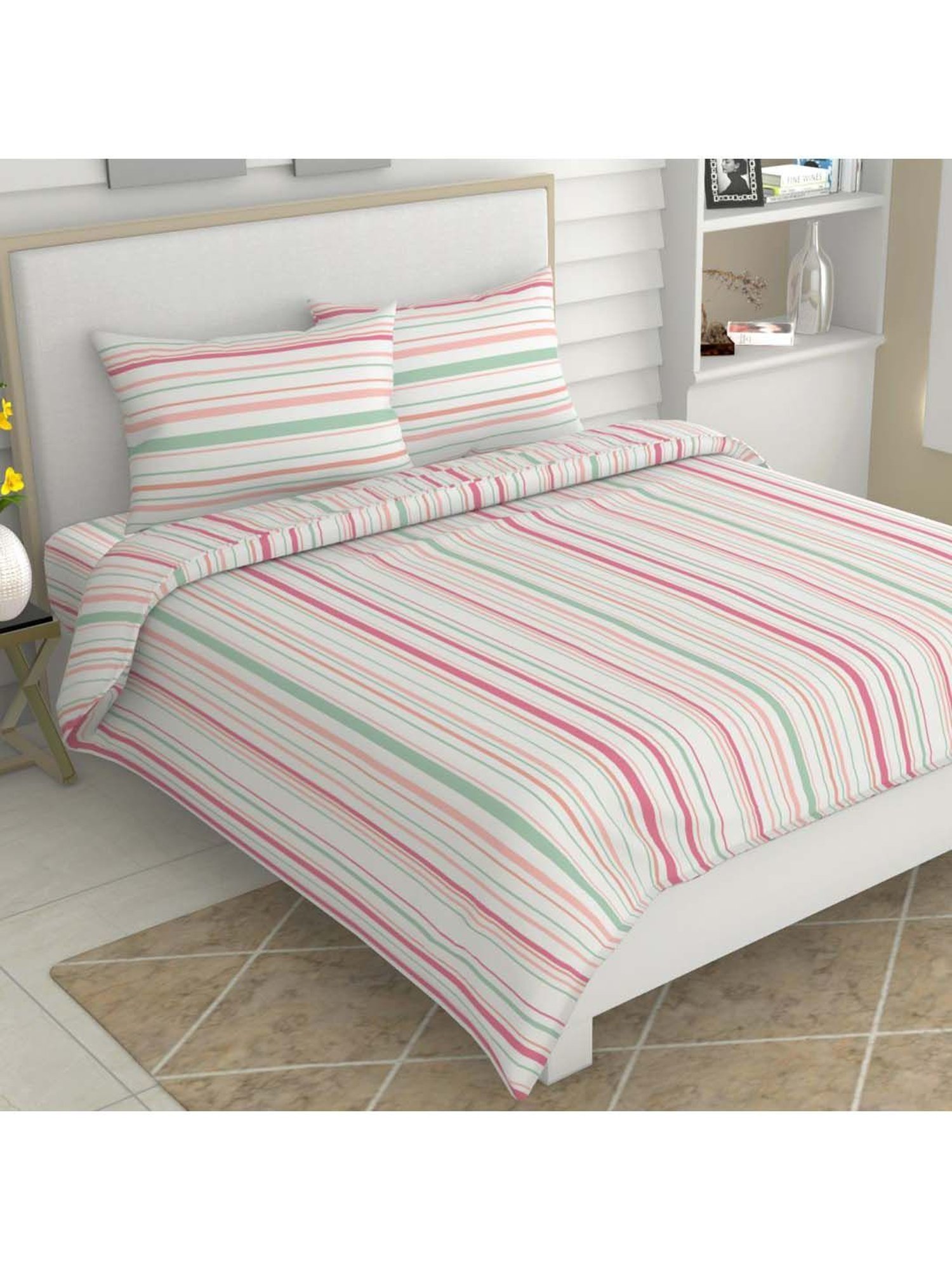 Haus & Kinder Multicolor Cotton 186 TC King Bedsheet with 2 Pillow Covers