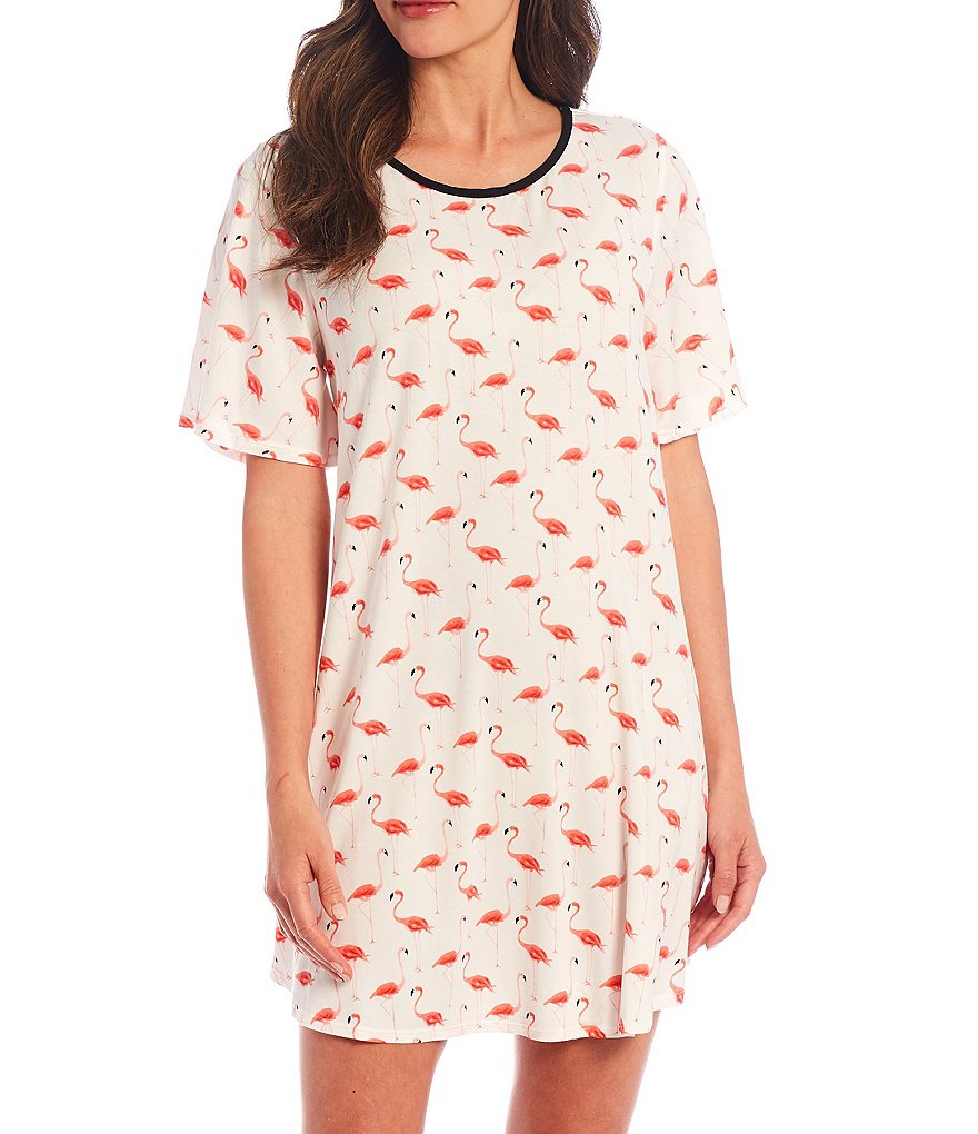 kate spade new york Festive Flamingos Printed Short-Sleeve Knit Sleepshirt