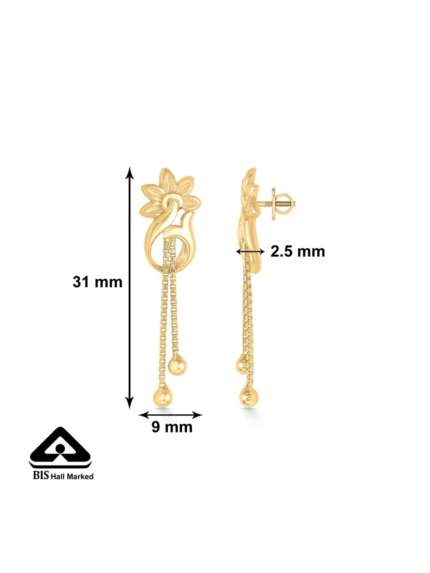 P.N.Gadgil Jewellers 22 Karat (916) BSI Hallmarked Yellow Gold Gleaming Delight DanglerEarring