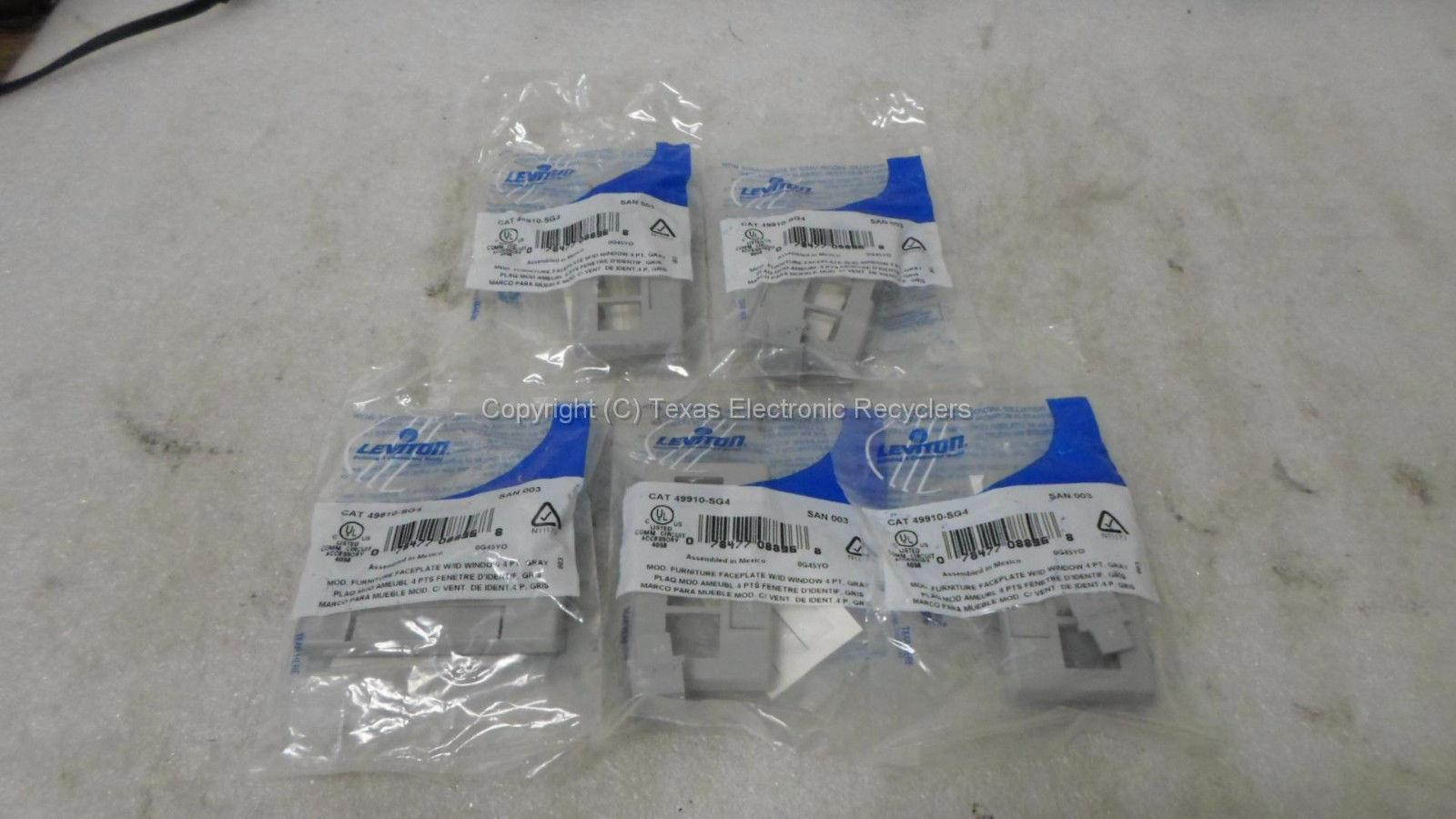 LOT OF 5 - Leviton 49910-SG4 Modular Furniture Faceplate w/ ID Window 4PT Gray