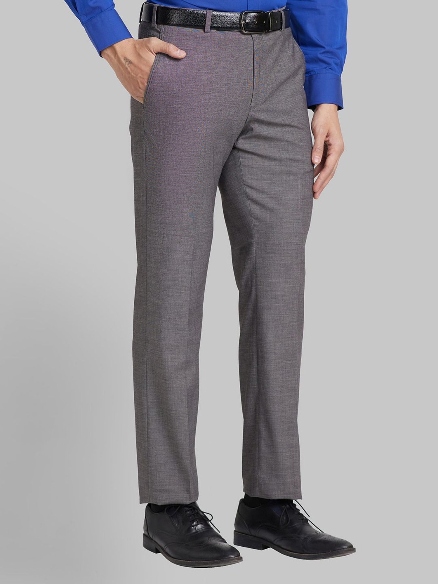 Park Avenue Grey Regular Fit Self Pattern Trousers