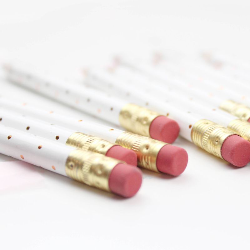 12pk Mini Pencils Polka Dots Foil Rose Gold