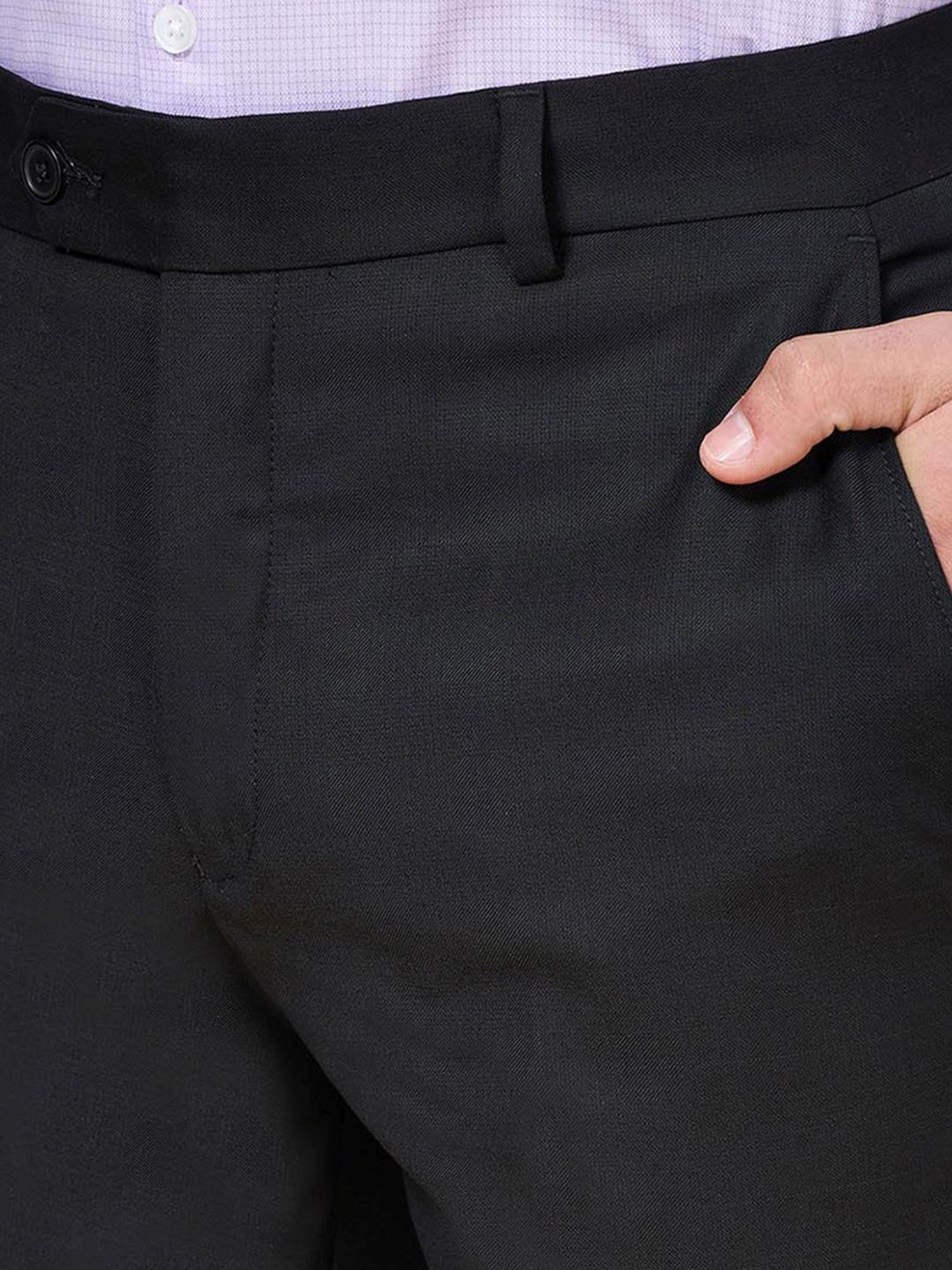 Peregrine by Pantaloons Black Slim Fit Self Pattern Trousers