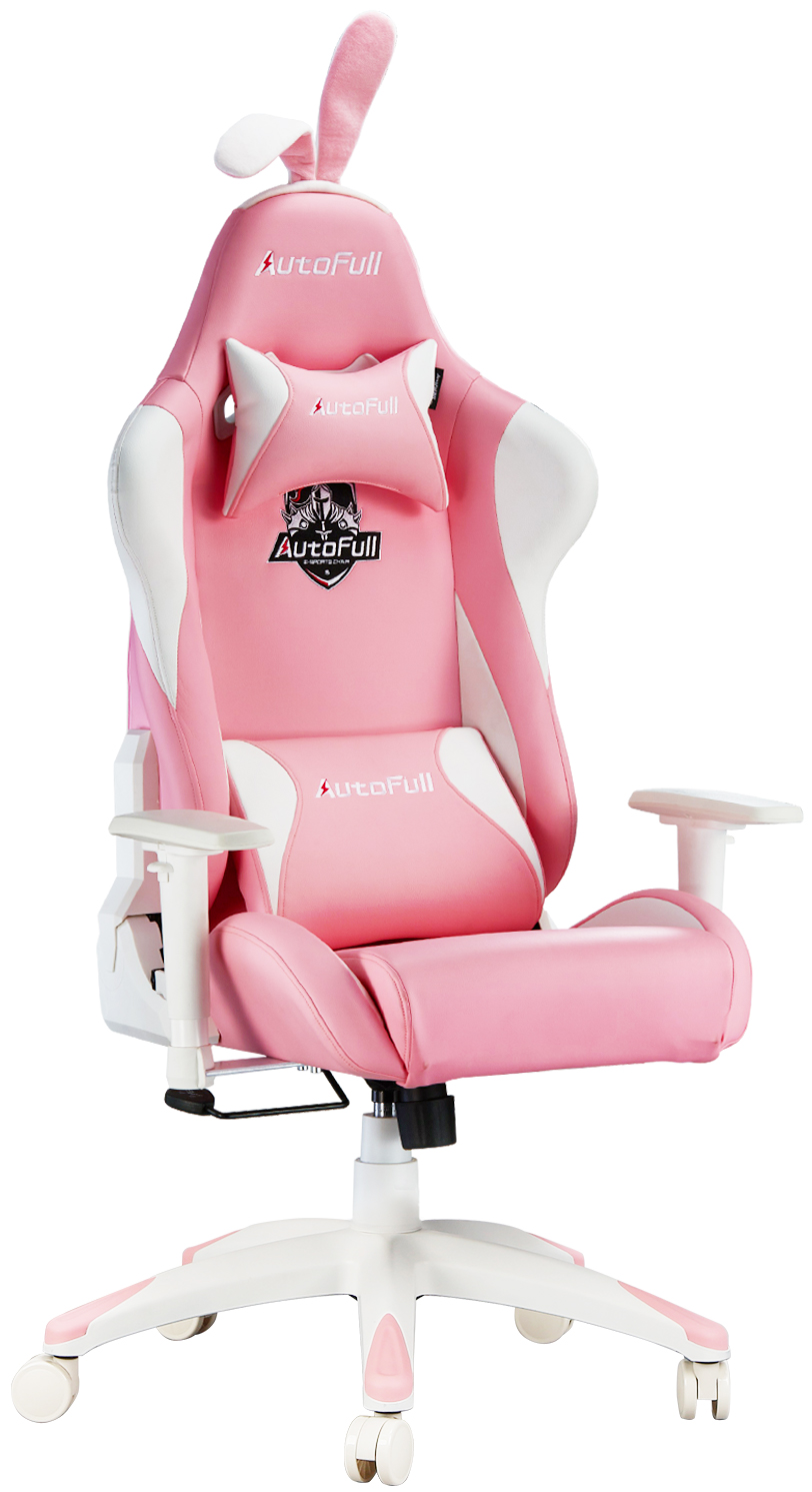 AutoFull Pink Gaming Chair Desk Chair Office Chair PU Leather High Back Ergonomic Racing Office Desk Computer Chairs with Lumbar Support, Rabbit Ears