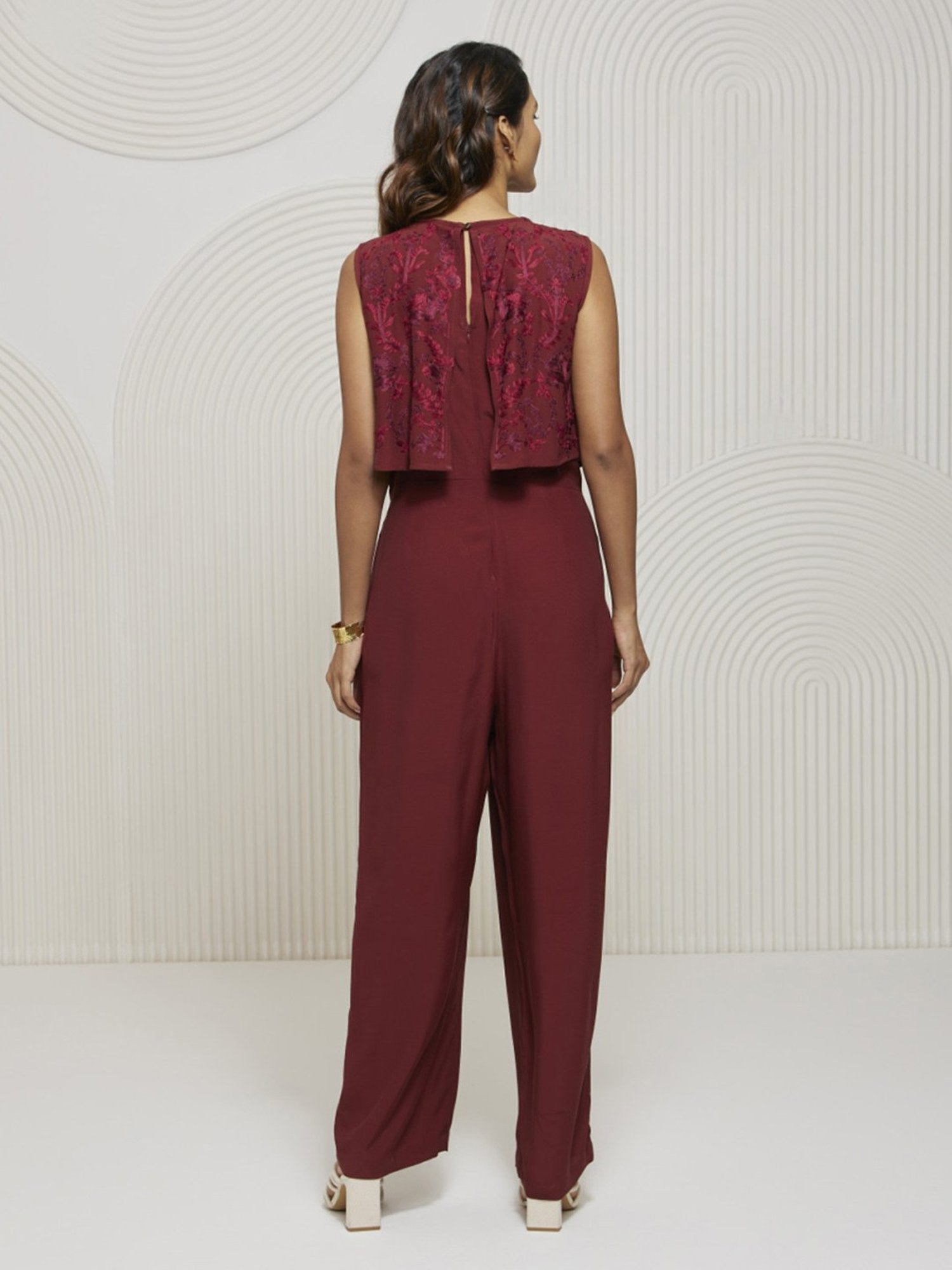 Artagai Tawny Port Jumpsuit with Kashida Embroidery