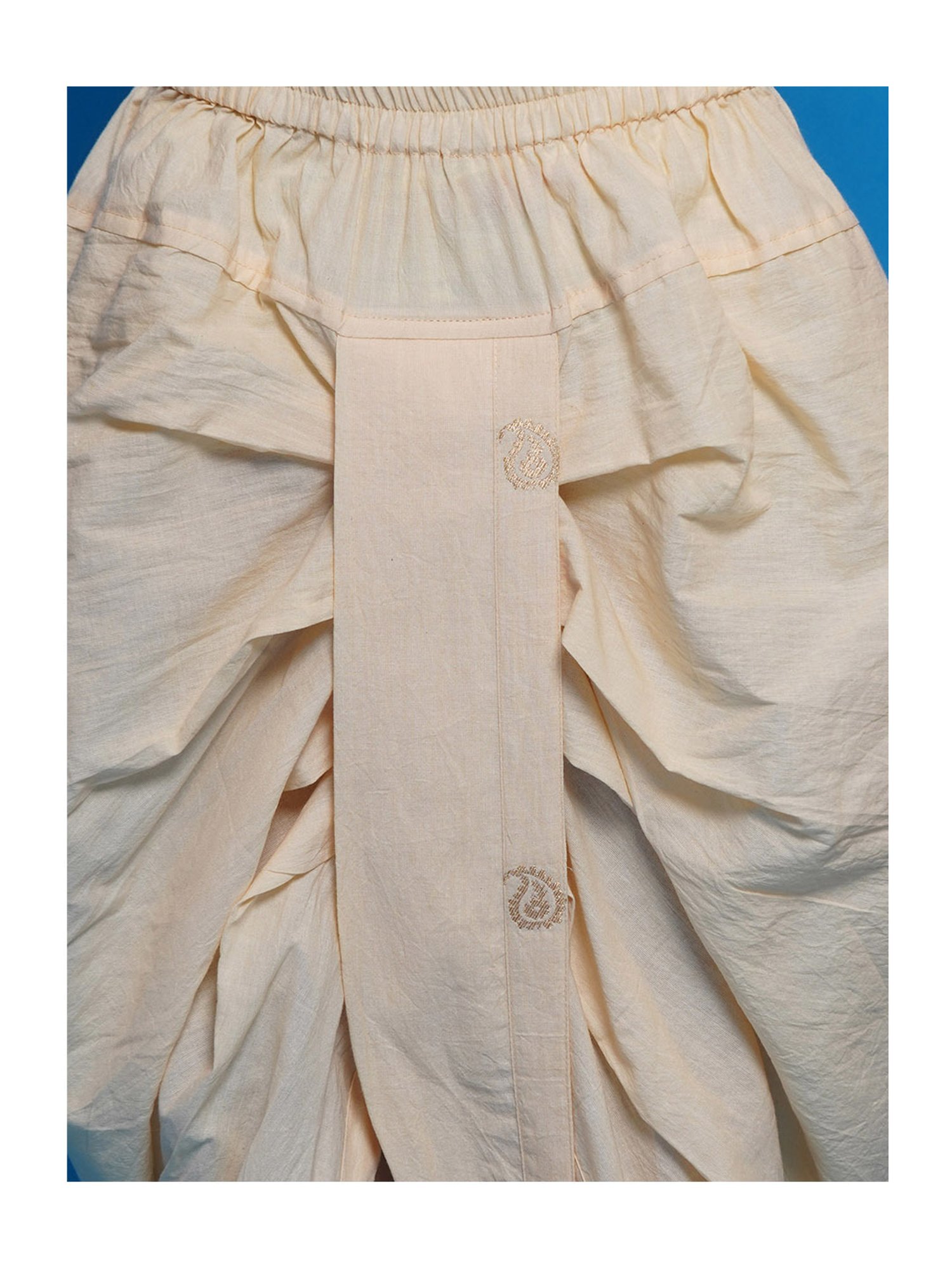 Little Bansi Boys Cream Self Design Full Sleeves Kurta, Dhoti with Jacket