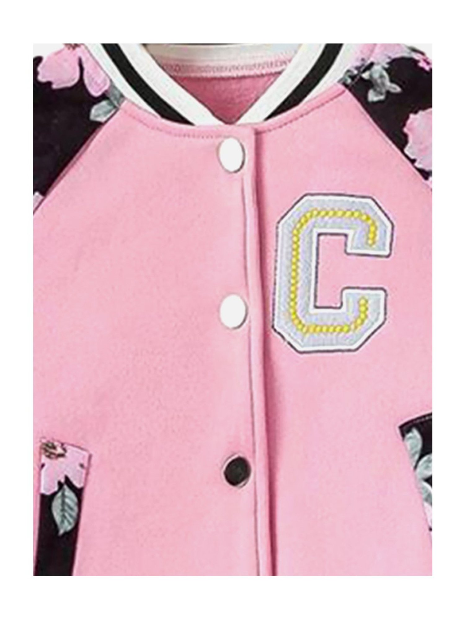 Little Surprise Box Kids Pink & Black Floral Print Full Sleeves Jacket with Joggers