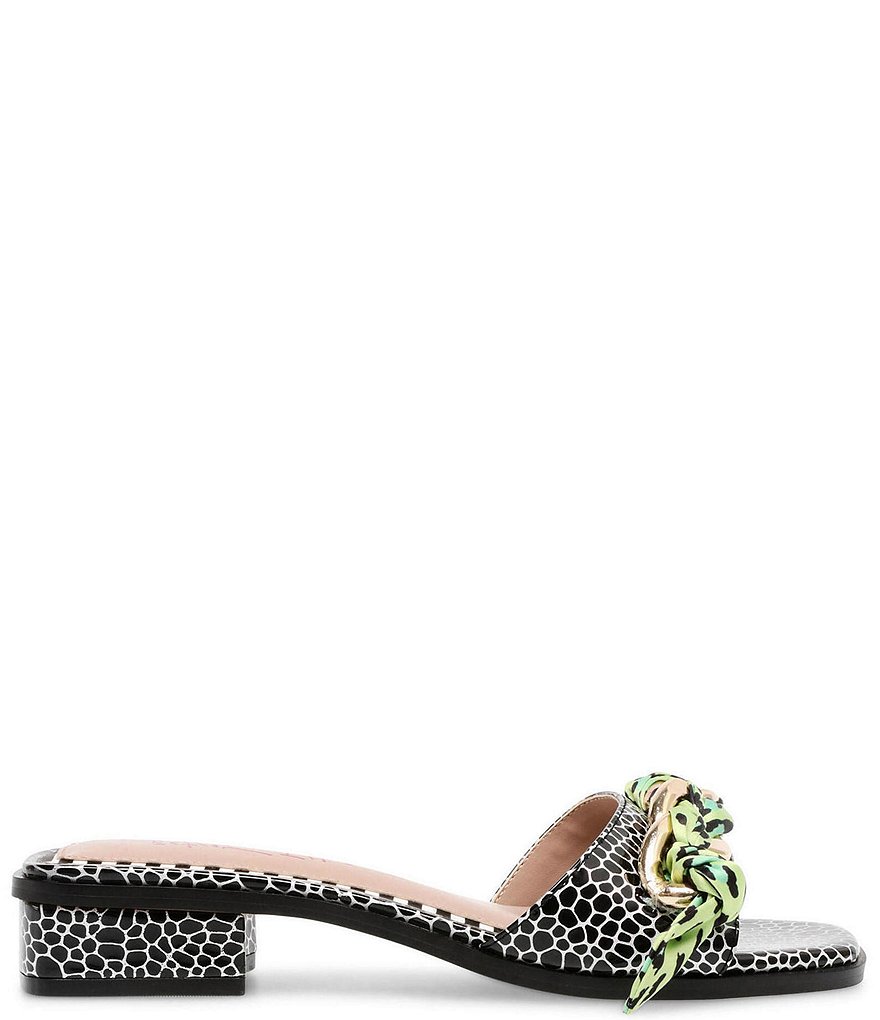 Betsey Johnson Milley Reptile Print Scarf Chain Block Heel Slides