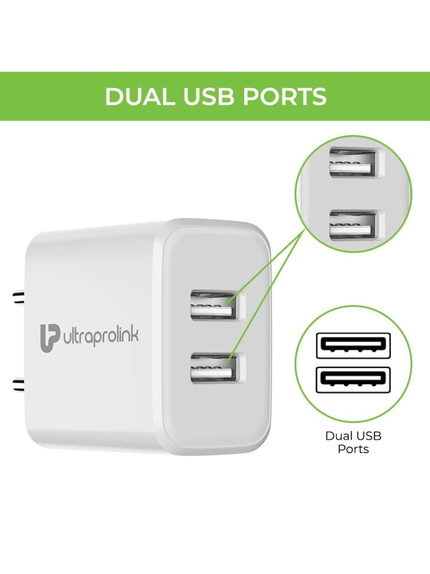 UltraProlink Boost12 UM1156M 2.4A 12W Dual USB Fast Charging Wall Charger (White)