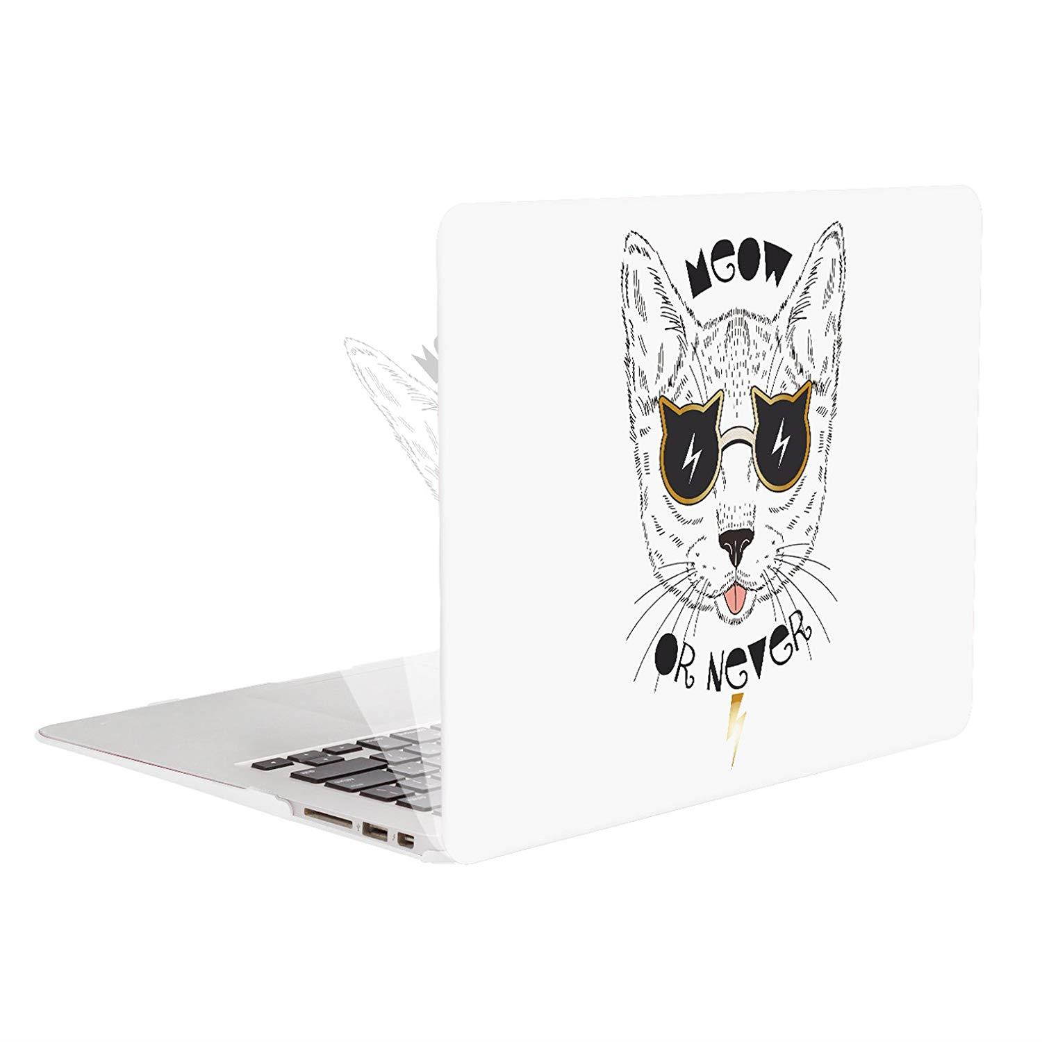 DWON MacBook Air 13 Inch Case with Keyboard Cover and Dust Plug for Apple MacBook Air 13 Inch Sleeve Model A1369 and A1466 - Cool Cat