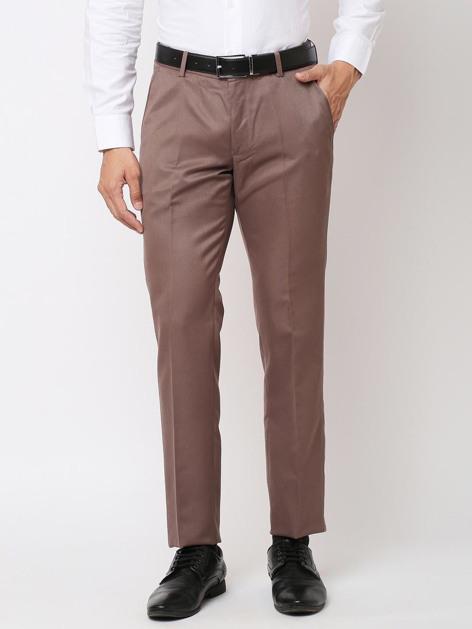 SOLEMIO Brown Slim Fit Flat Front Trousers