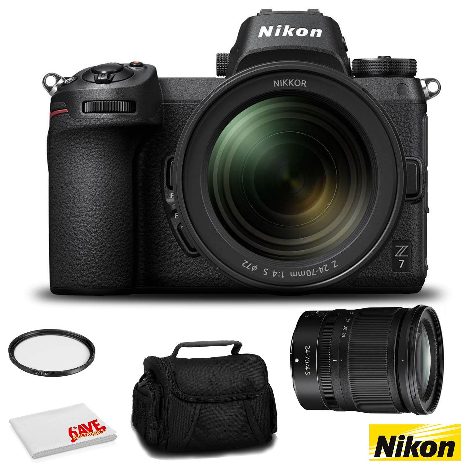 Nikon Z 7 Mirrorless FX-Format Digital Camera with 24-70mm Lens - Bundle with 72mm UV Filter and MORE - Intl Model