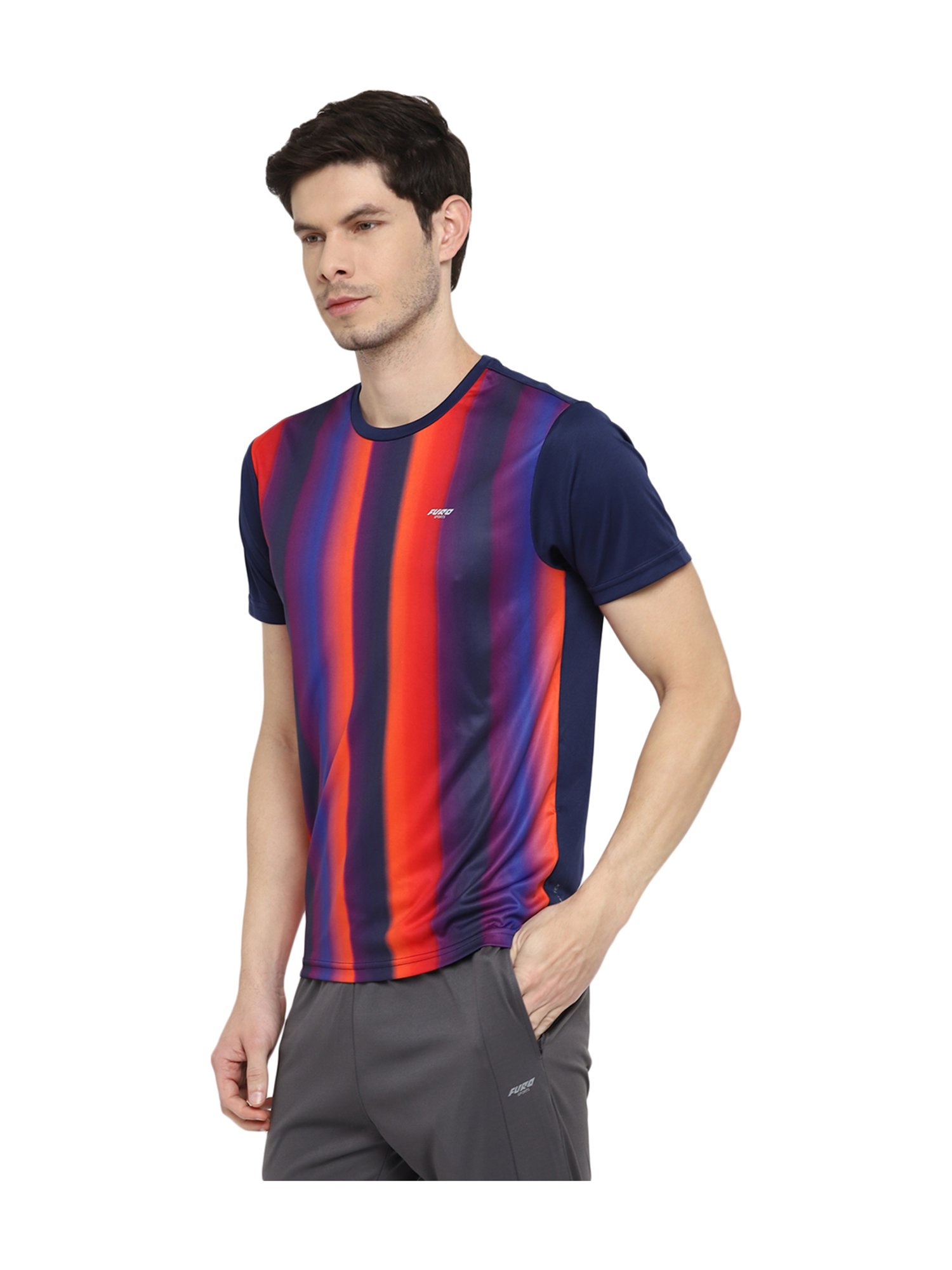 Furo by Red Chief Blue Round Neck Striped T-Shirt