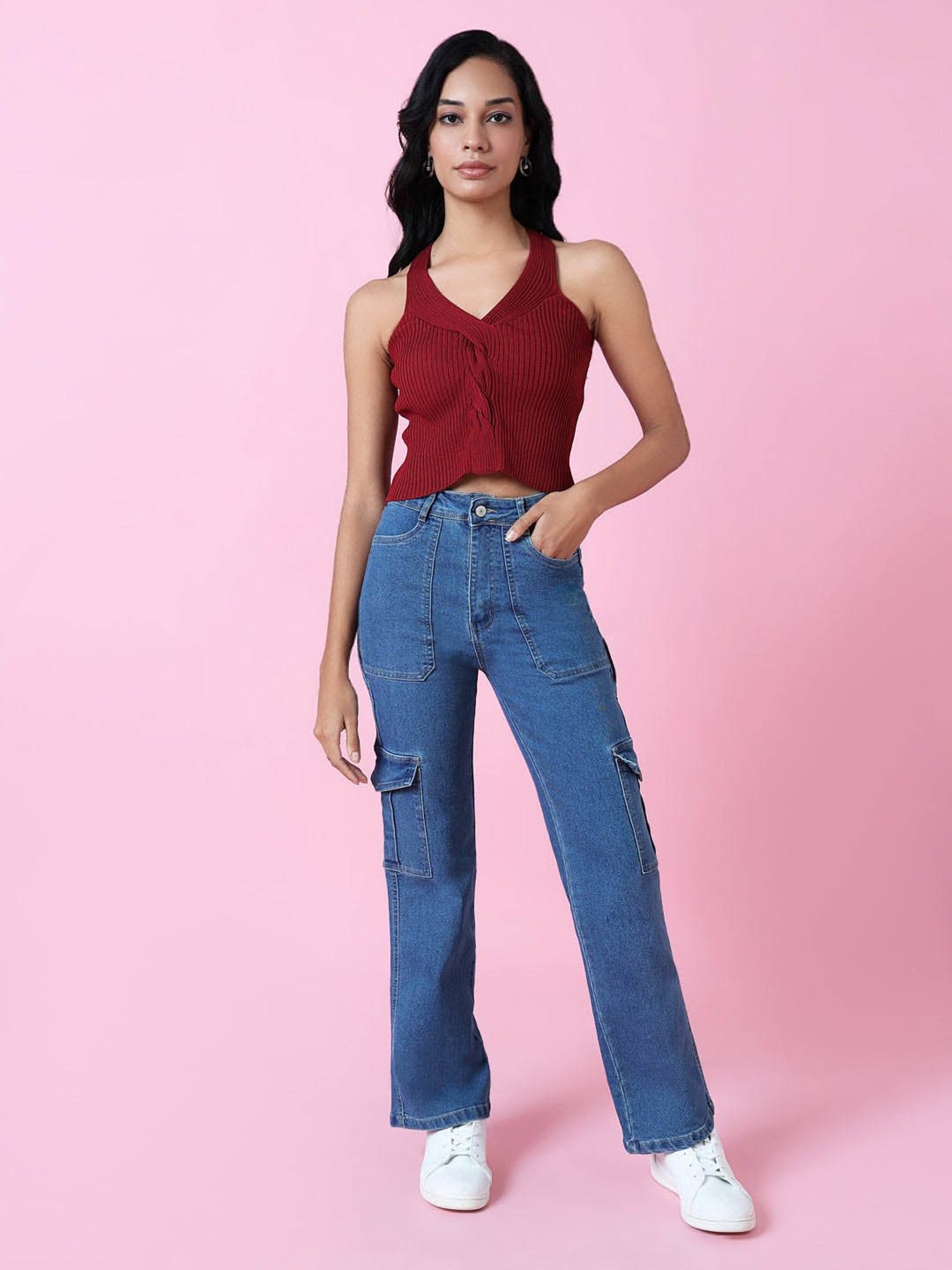 SHOWOFF Red Regular Fit Crop Top