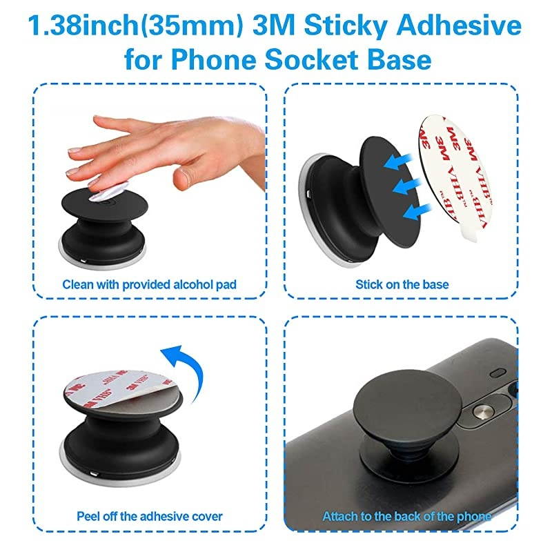 8 Pack Sticky Adhesive Replacement for Socket Stand  14 Inch Pops 3M Circle Heat Resistant Double Sided Clear White High Bond Tape Extra Strong Removable Sticker Pad for Phone Grip Holder