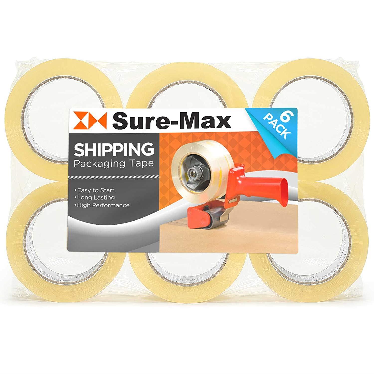 Sure-Max 36 Rolls (Case) Premium Shipping & Packing Tape (2" x 110 yard/330' each) - Moving & Adhesive Carton Sealing - 2.0mil Clear