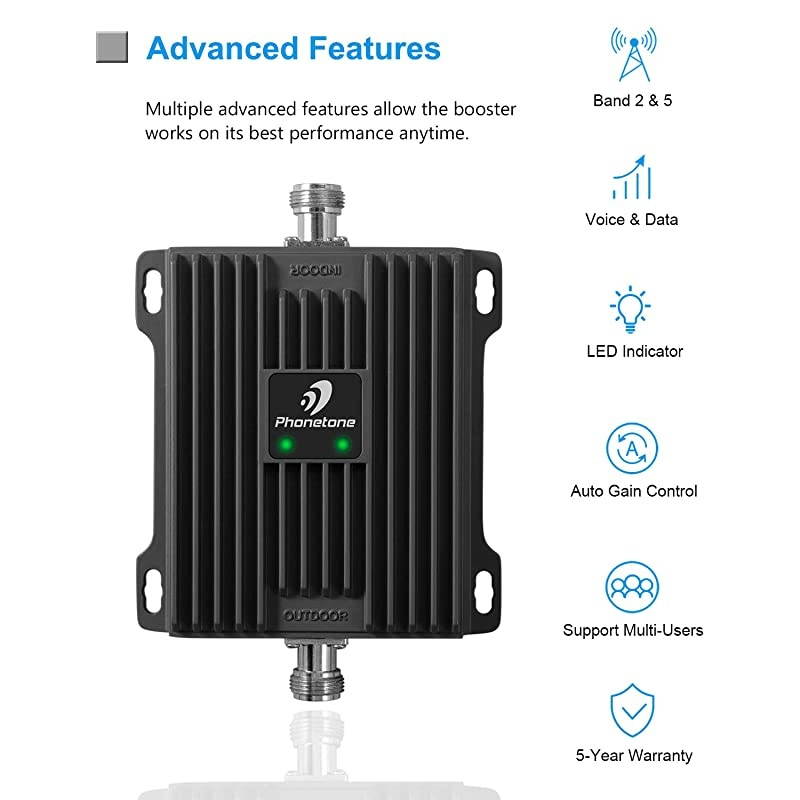Phone Signal Booster for Home and Office Use - Band 2/5 ular Repeater Kit Boosts Verizon, AT&T, T-Mobile GSM 3G Voice, Call and Text Up to 4,500 Sq Ft. Support Multi Devices. (850/1900MHz)