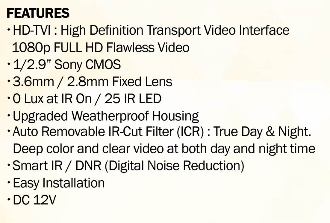 Eyemax HD TVI TIB-2022-B36 1080P In/Outdoor IR Turret Camera, 3.6mm 12V DC Grey ( Made In Korea )