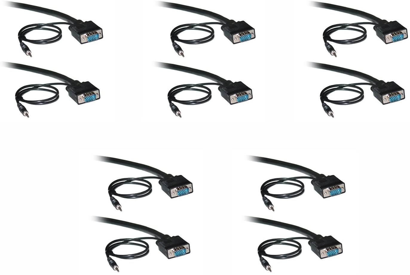 VGA SVGA Monitor Cable with Audio 25 Feet (7.6 Meters) HD15 (Male to Male) with 3.5mm Stereo Audio Monitor Cable 25ft (7.6M) (5 Pack)