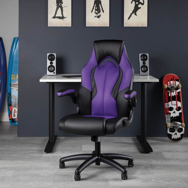 OFM Essentials Collection High-Back Racing Style Bonded Leather Gaming Chair, in Purple (ESS-3086-PUR)