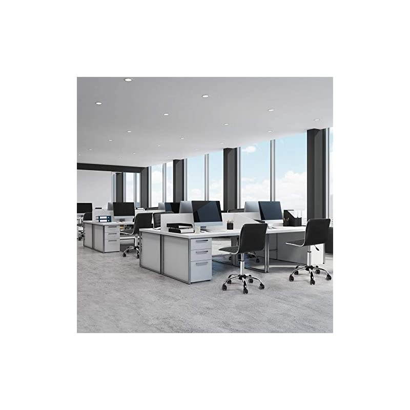 Adjustable Task Chair PU Leather Low Back Ribbed Armless Swivel Black Desk Chair Office Chair Wheels