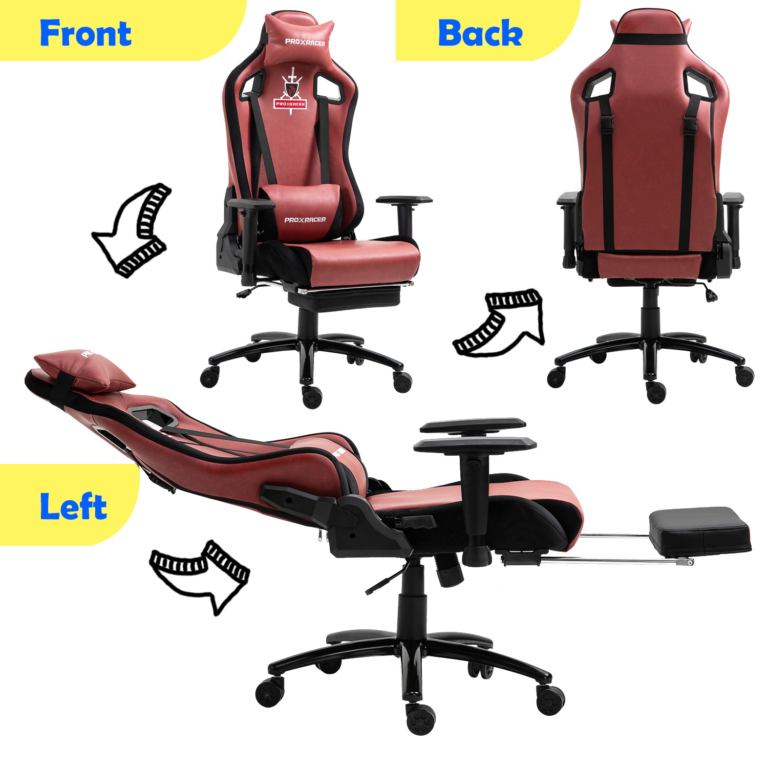 Walsport High-Back Racing Gaming Chair Office Chair Recliner Computer Chair Adjustable PU Leather Desk Chair with Massage Lumbar Support Footrest