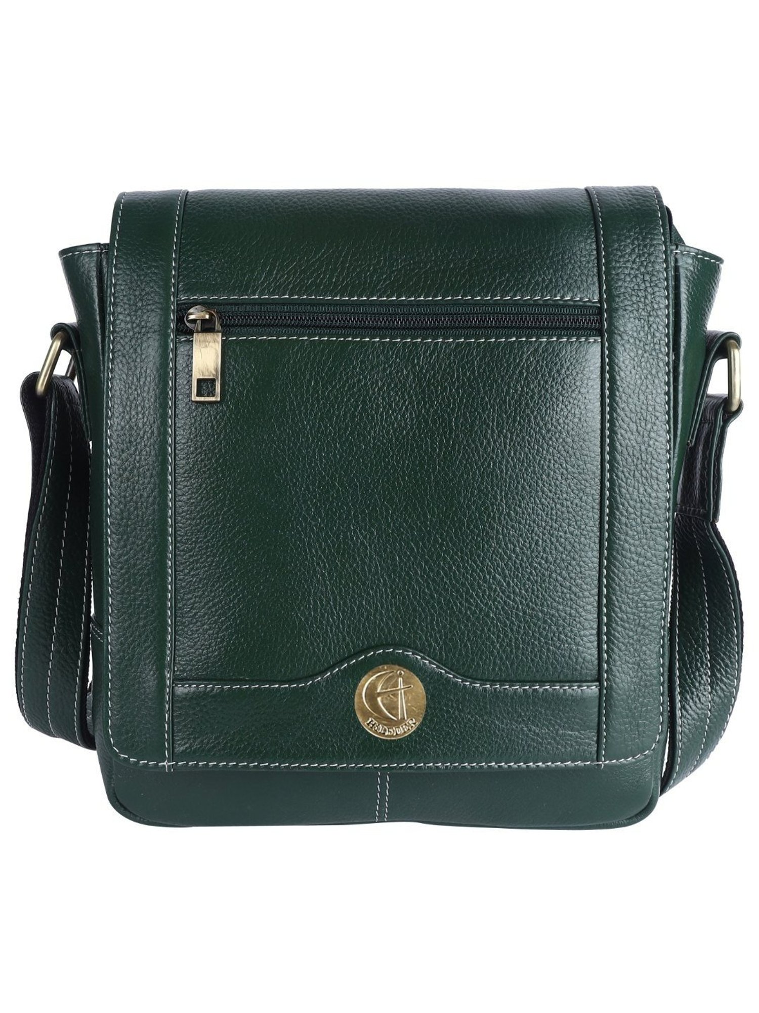 HiLEDER Green Textured Medium Leather 9 inch Cross Body Bag