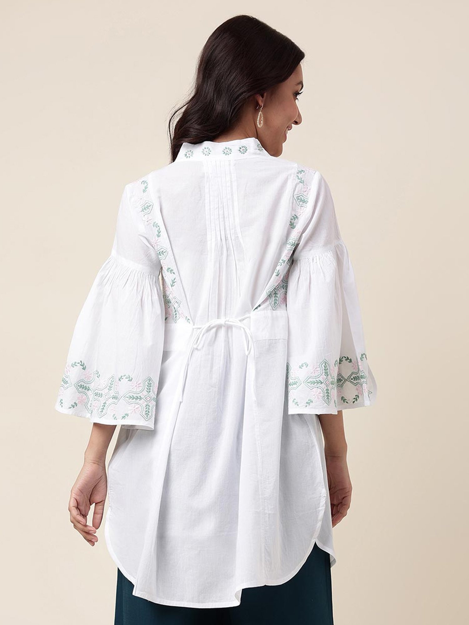 Fabindia White Cotton Embroidered Tunic