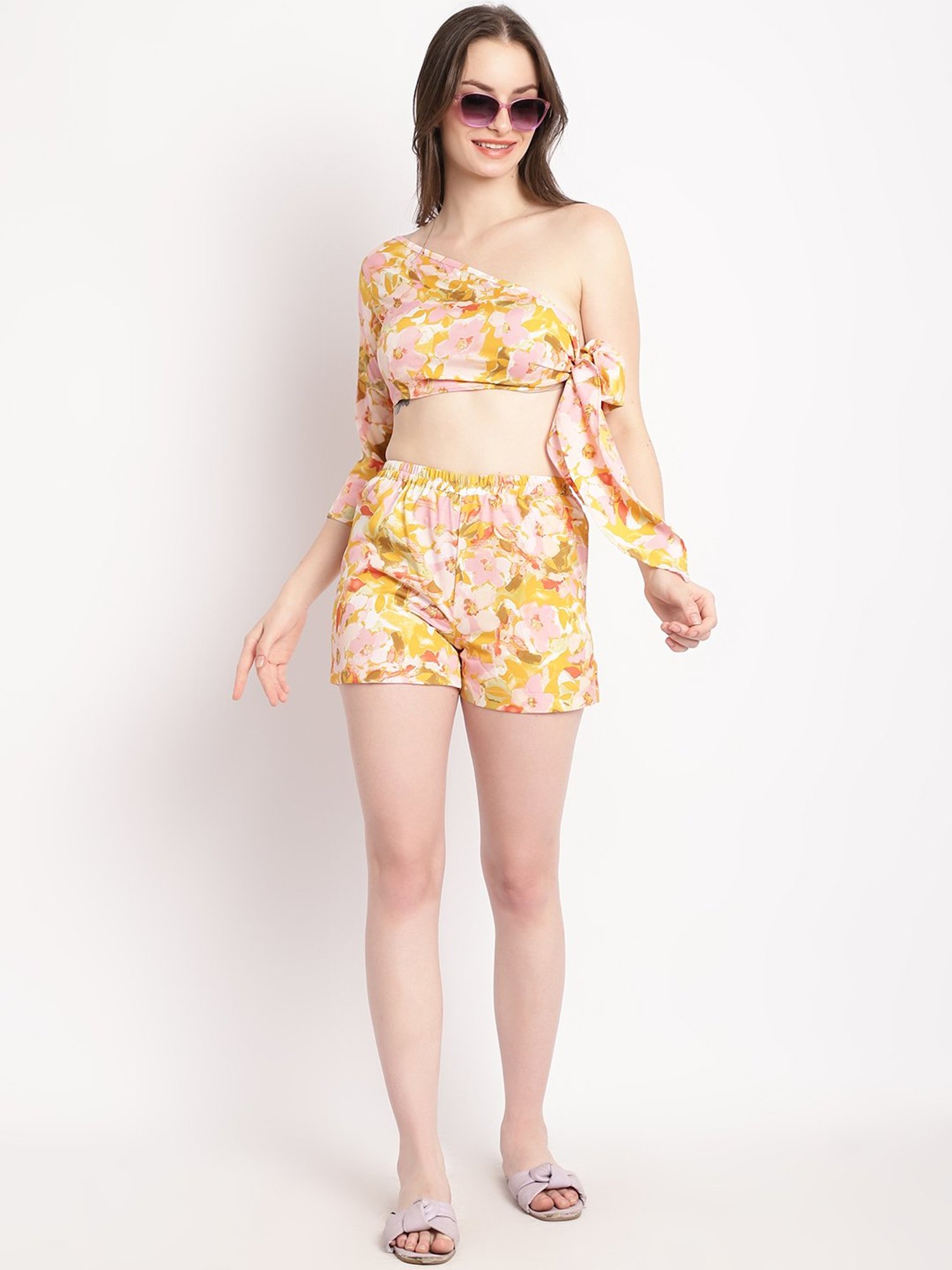 Erotissch Yellow Floral Print Beachwear Co-Ord Set