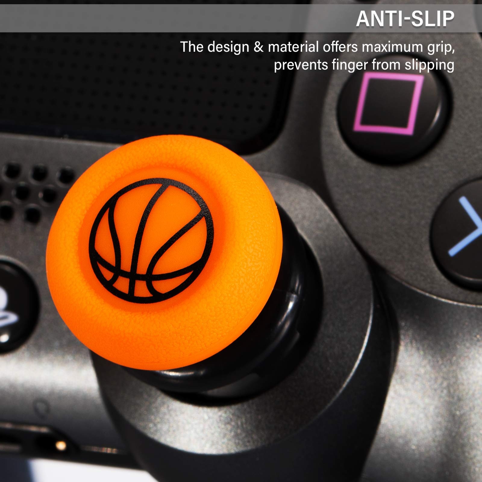 FPS Thumbstick Extender & Printing Rubber Silicone Grip Cover 2 Sets for PS5 Dualsenese & PS4 Controller (Basketball)