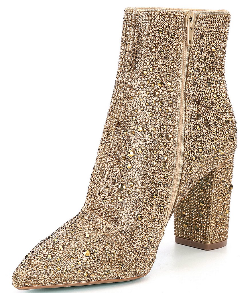 Blue by Betsey Johnson Cady Rhinestone Embellished Block Heel Booties