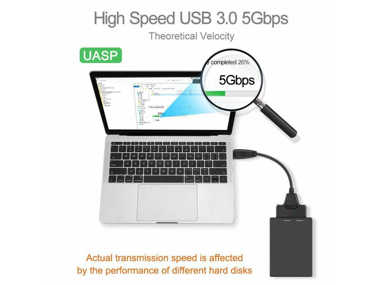 USB 3.0 SATA III Hard Drive Adapter Cable, SATA to USB Adapter Cable for 2.5 inch SSD & HDD,UASP-SATA to USB3.0 Converter, Black
