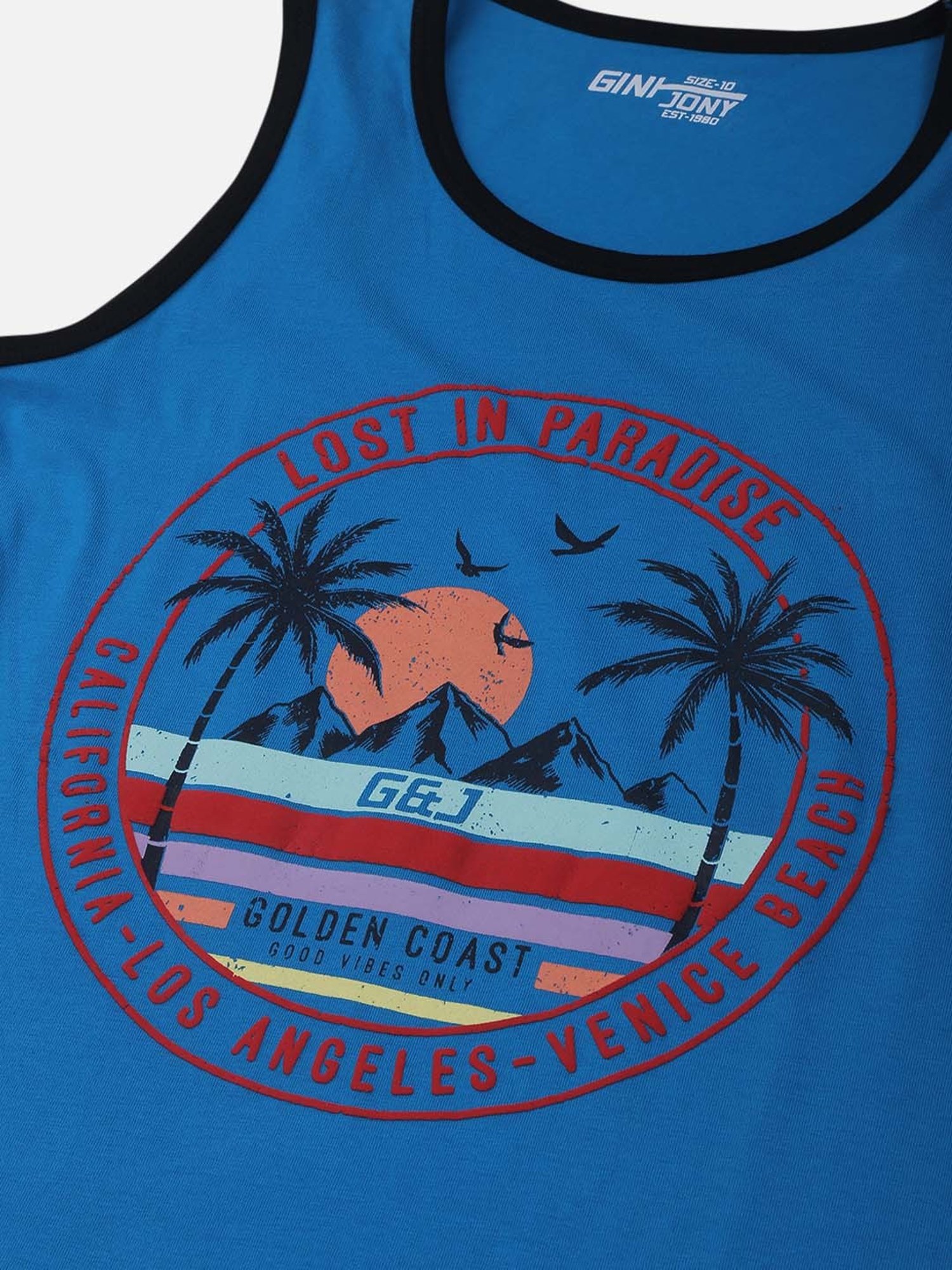 Gini & Jony Kids Blue Printed Sando Vest