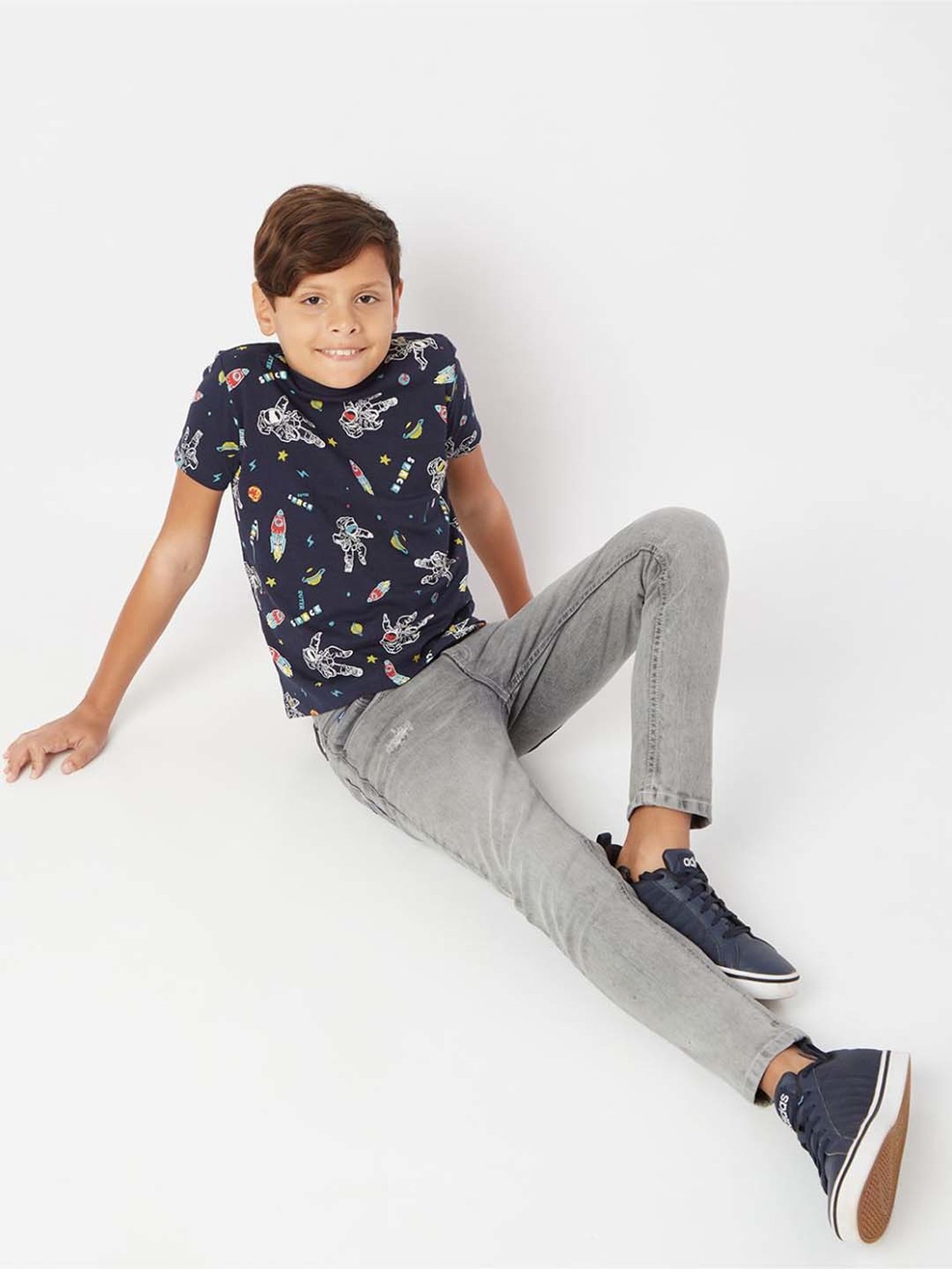 Gas Kids Blue Cotton Printed T-Shirt