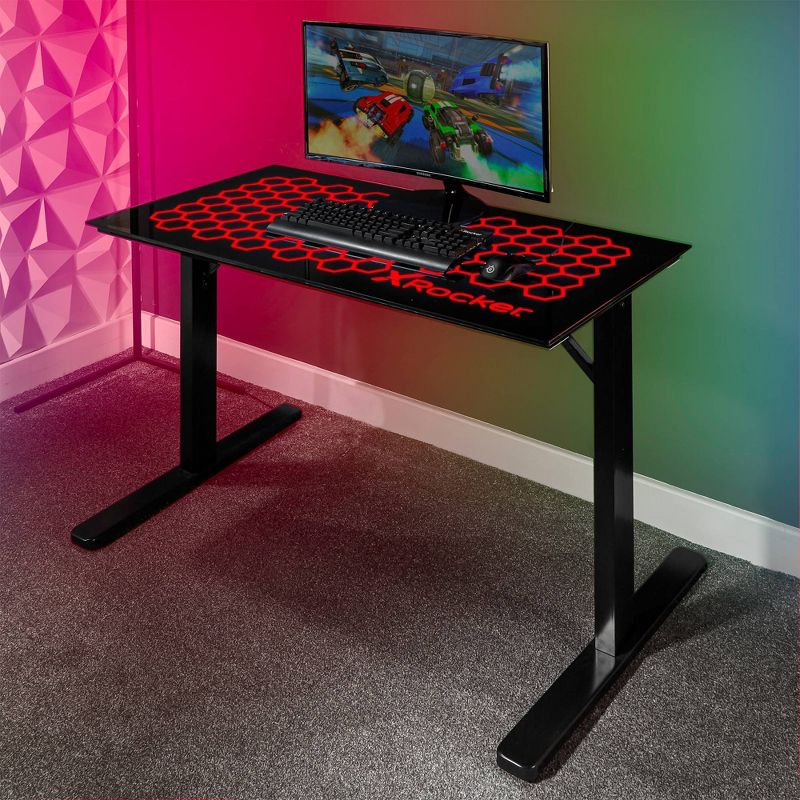 RGB LED Glass Top Desk Black - X Rocker