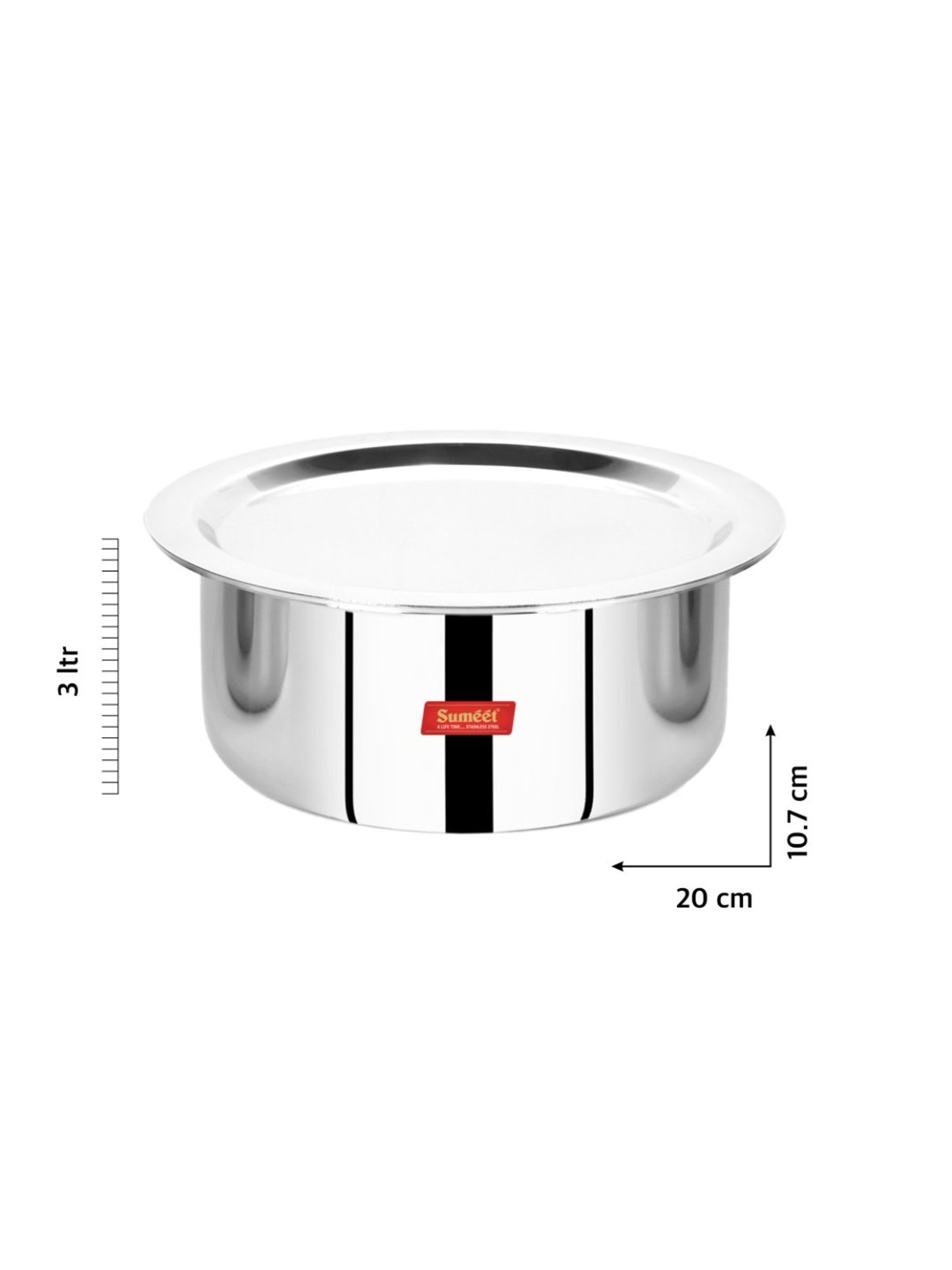 Sumeet Cook Smart TriPly SAS (Steel-Aluminium-Steel - 3 Layers) Tope with Lid - 3 Ltr - 20Cm