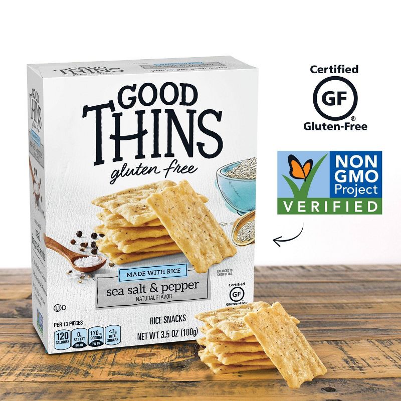Good Thins Sea Salt & Pepper Rice Snacks Gluten Free Crackers - 3.5oz