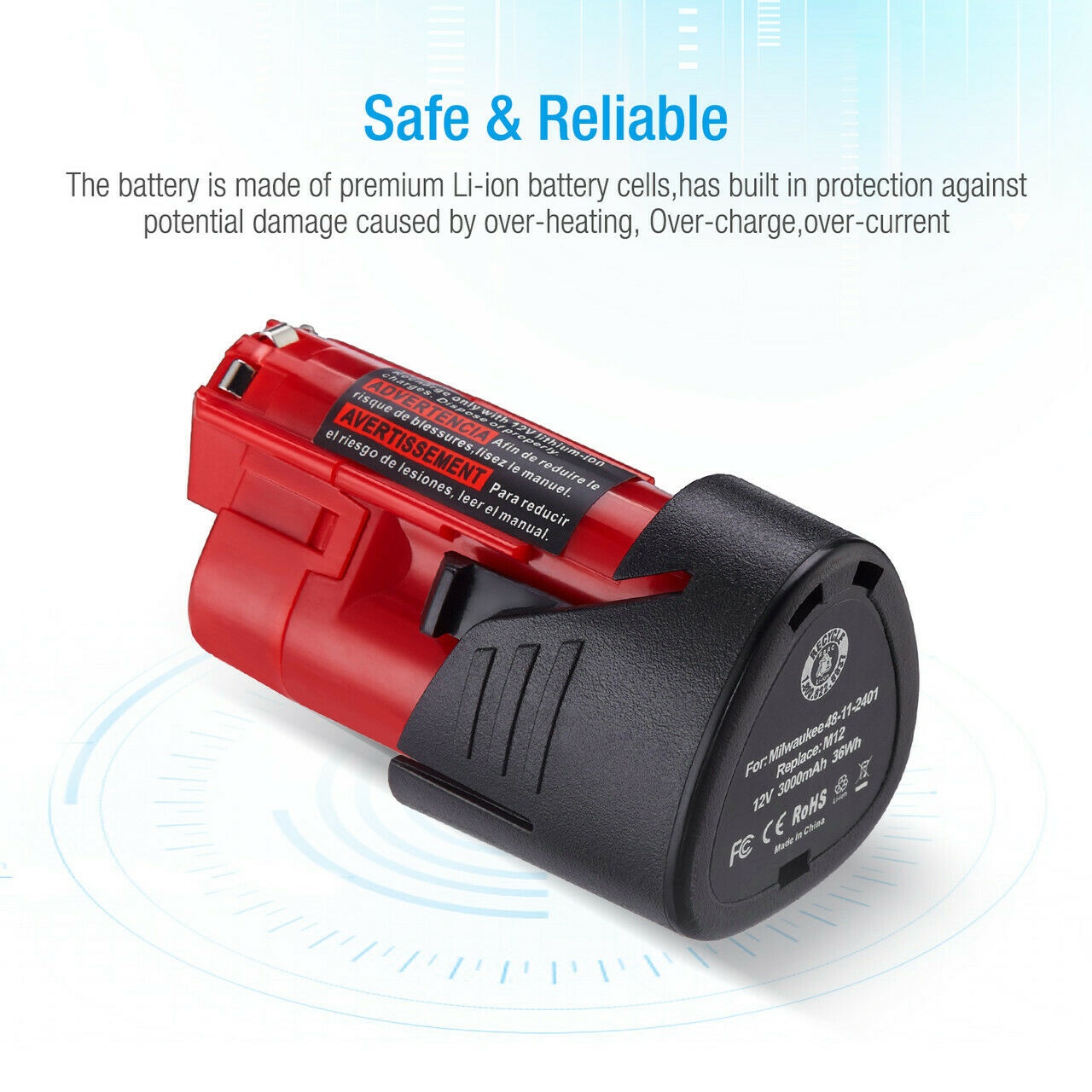 2PCS 12V XC 3.0Ah Lithium Battery  Charger For Milwaukee M12 48-11-2401 2420 US