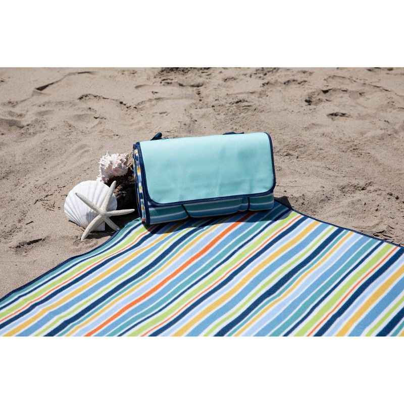 Oniva Blanket Tote Outdoor St. Tropez Collection Picnic Blanket - Sky Blue with Multi Stripe Pattern