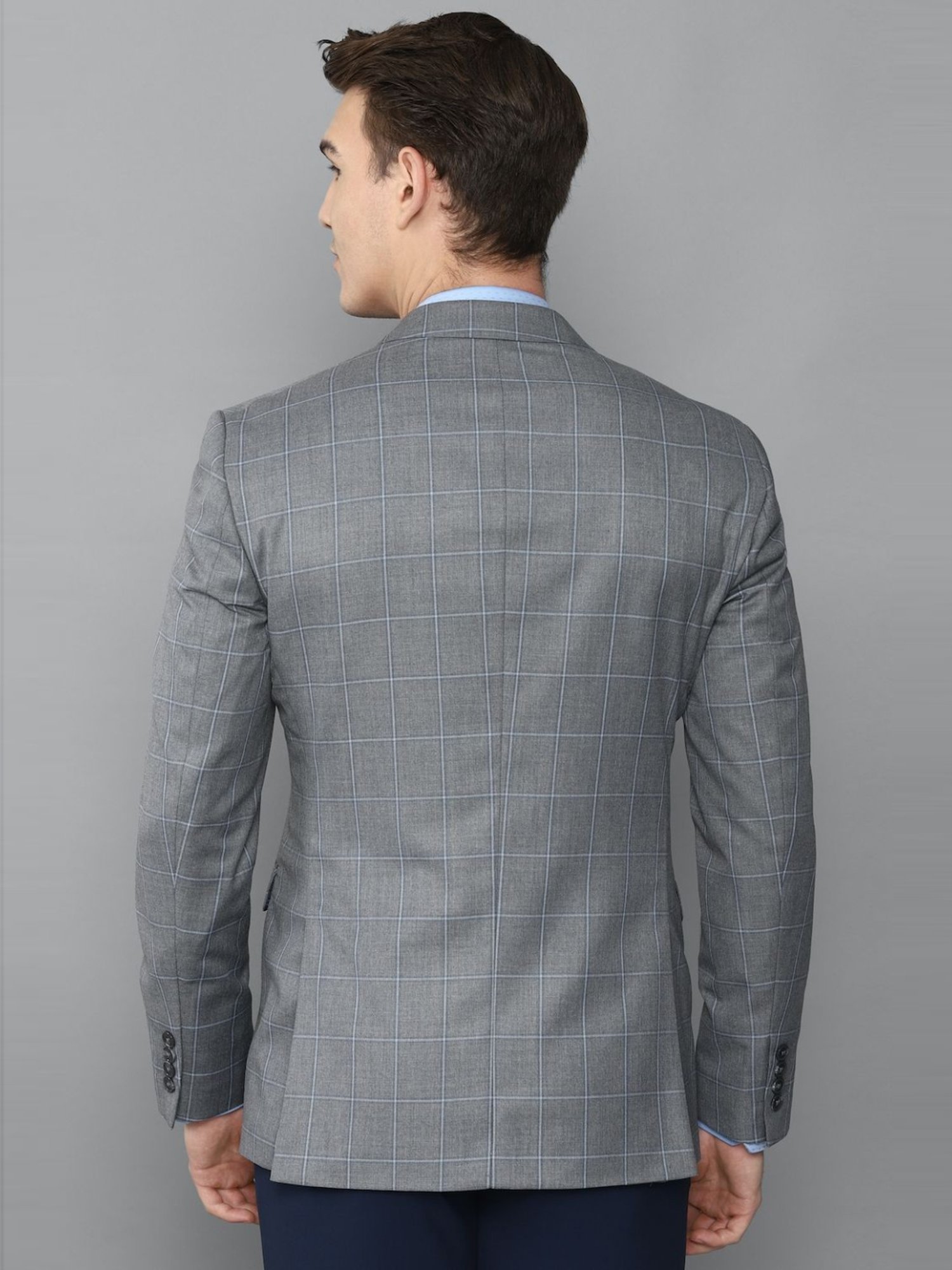 Louis Philippe Grey Slim Fit Checks Blazers