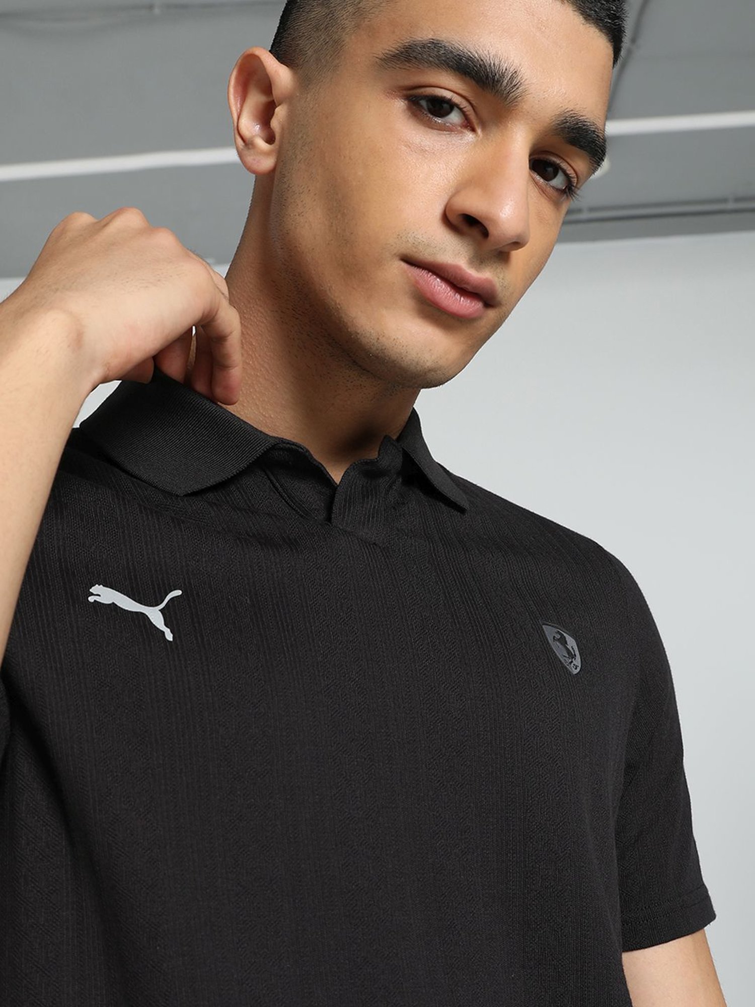 Puma Black Regular Fit Printed Polo T-Shirt
