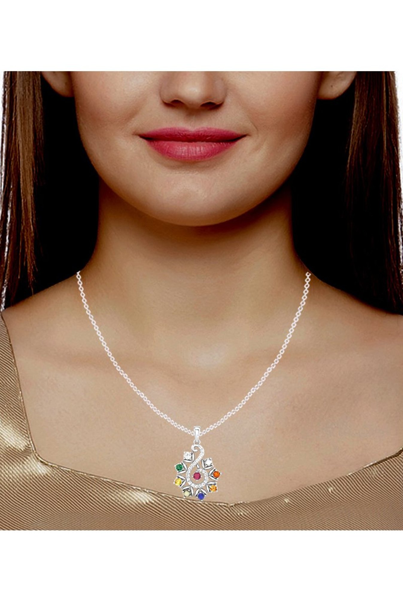 Clara Navratna Stone Nine Gems 92.5 Sterling Silver Pendant