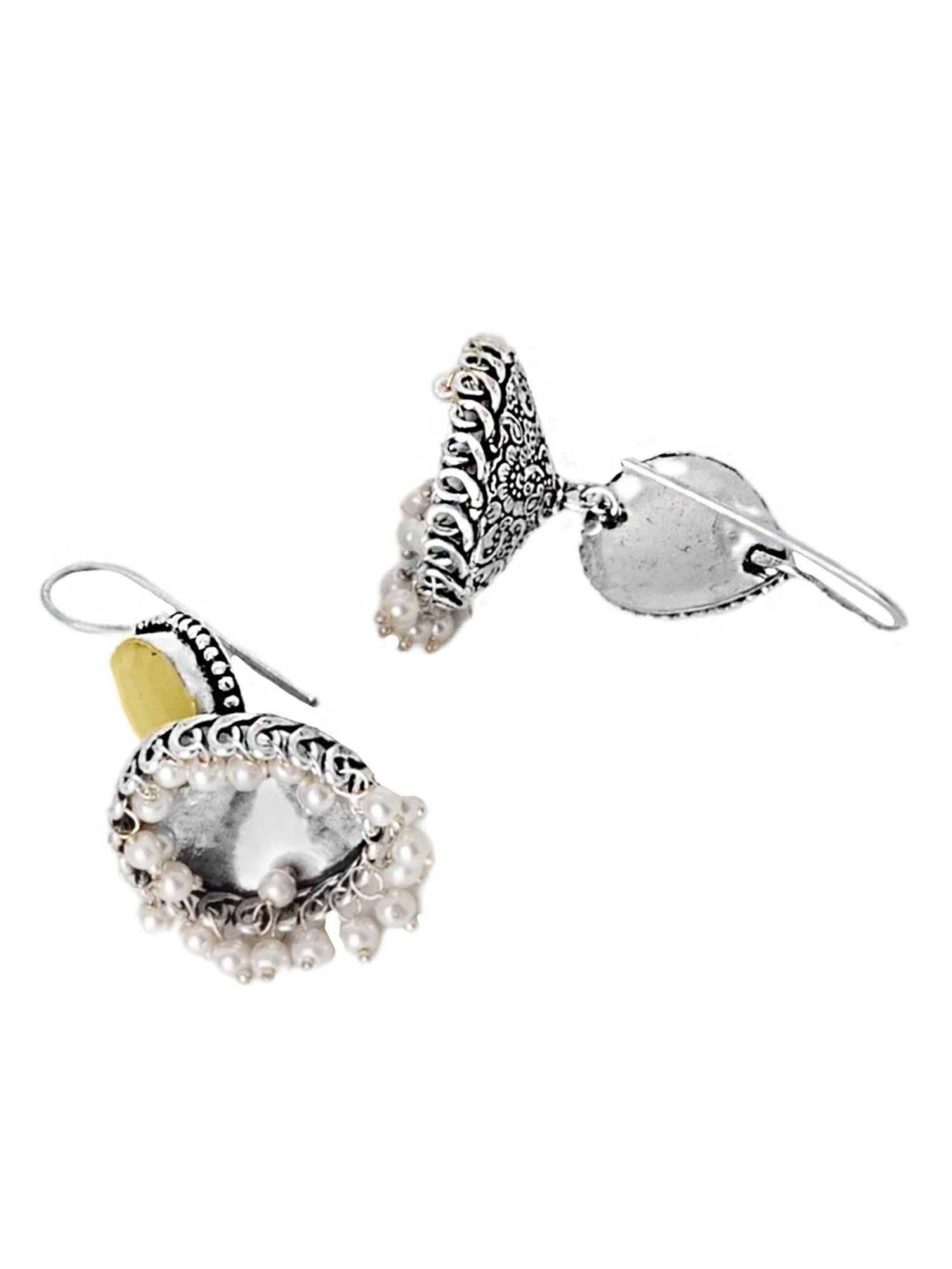 Teejh Ethnic Sahasra Yellow Stone Silver Oxidized Jhumki Earrings