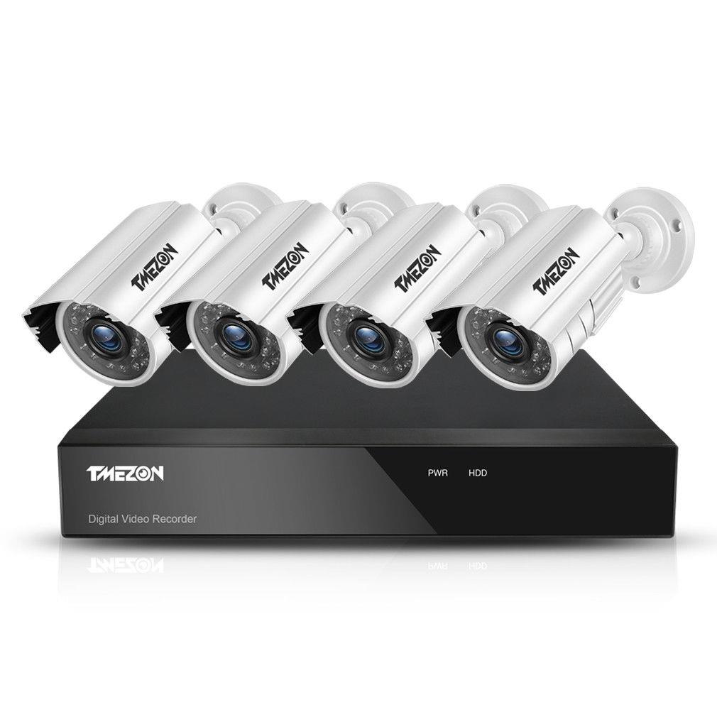 TMEZON  8CH Home Security Camera System 8 Channel 1080P Lite DVR and 4X 1080P HD Outdoor IP66 Weatherproof CCTV Cameras, Smart Playback, Instant Email Alert with Images