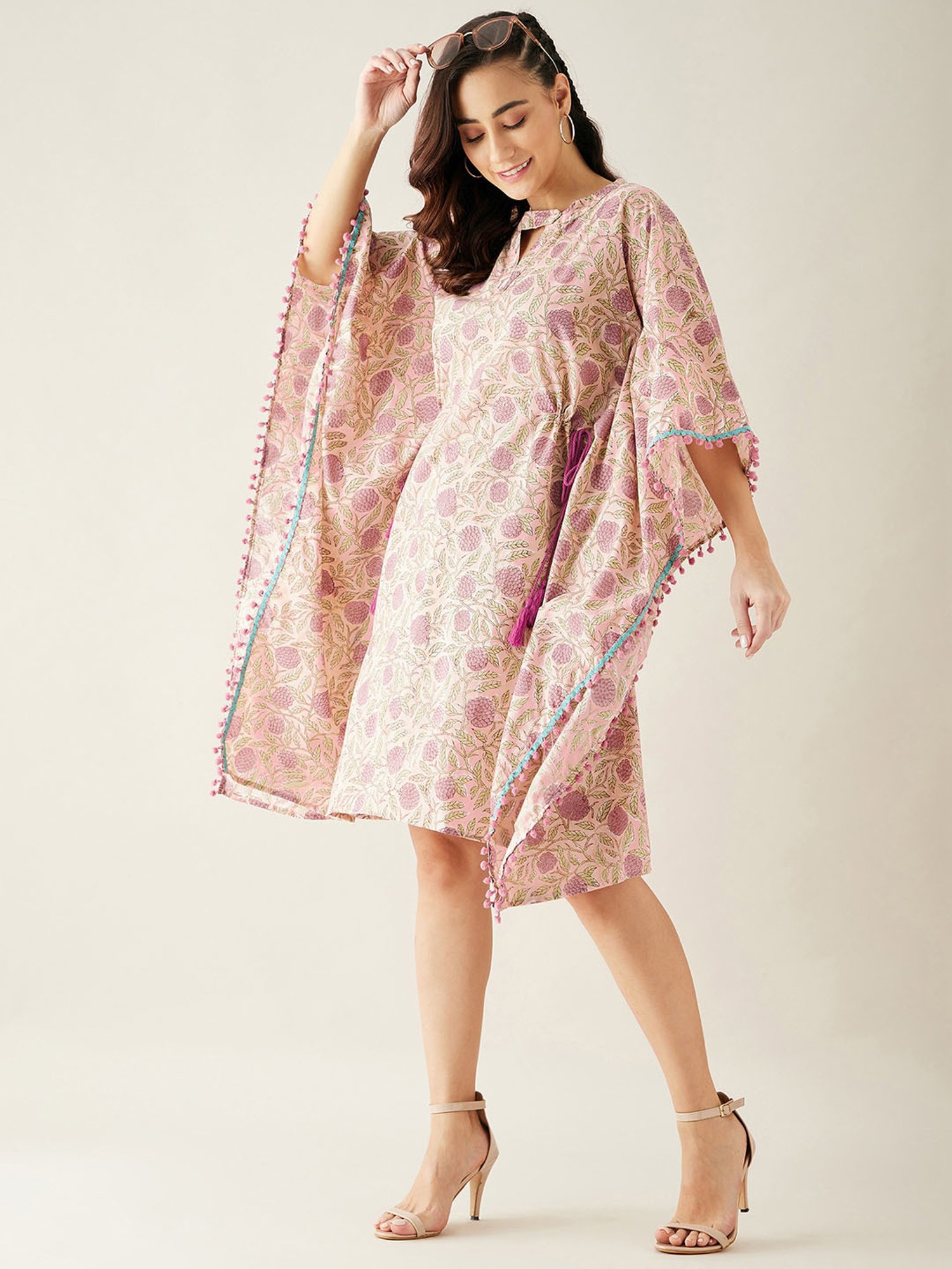 The Kaftan Company Pink Printed Kaftan Dress