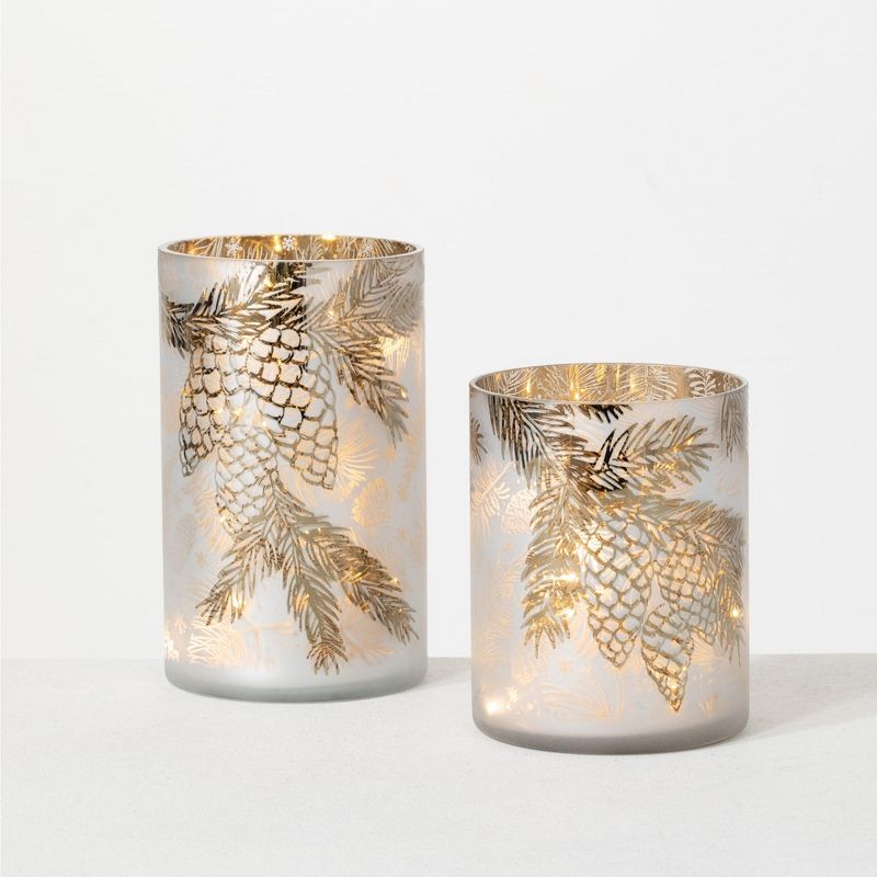 Sullivans Pinecone Glass Pillar Candle Holder Set of 2, 6"H & 7.75"H Gold