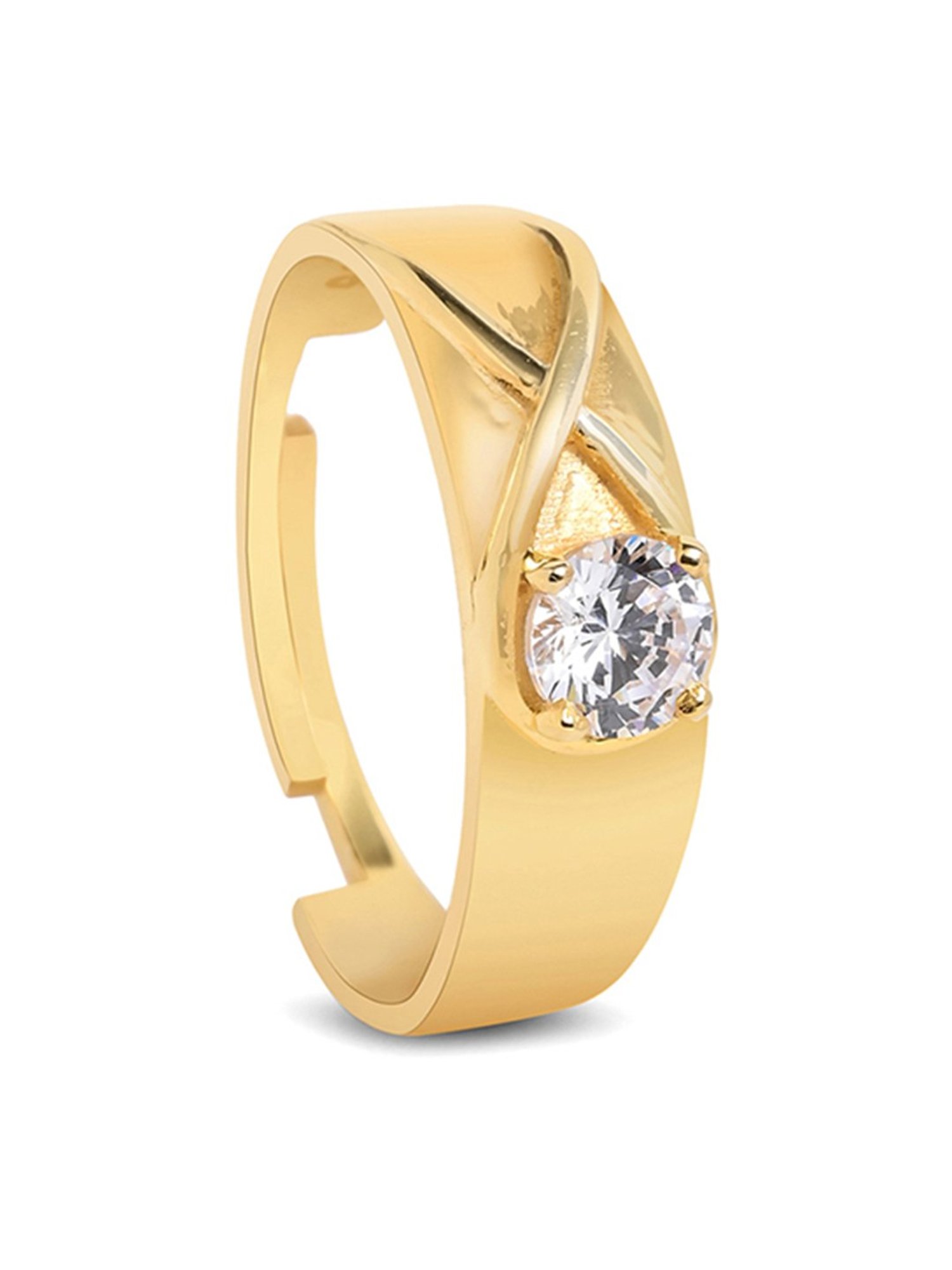 March by FableStreet 18K Gold-Plated Adjustable Solitaire Men's Ring in 925 Silver