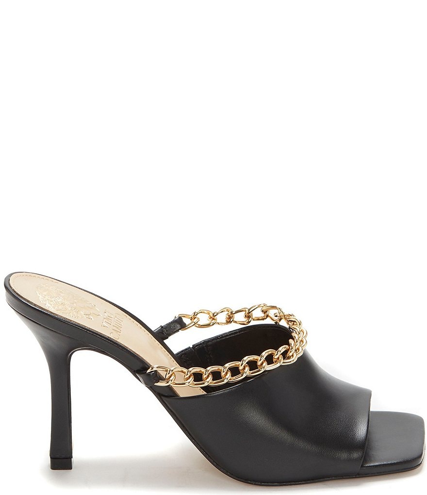 Vince Camuto Baminie Leather Square Toe Chain Detail Mules